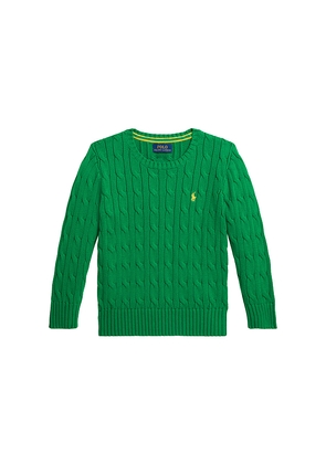 Polo Ralph Lauren Kids Cotton Cable Knit Crewneck Sweater in Green. Size 3. Also in 6, 2, 4, 5.