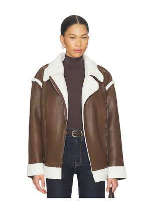 SNDYS London Oversized Biker Jacket in Brown in Chocolate. Size M. Also in XXS, XS, S, L, XL.