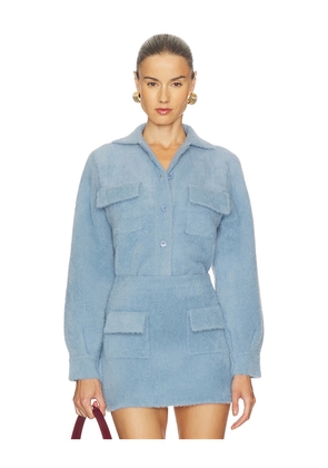 Susana Monaco Fuzzy Sweater Cargo Jacket in Baby Blue. Size M. Also in S, L.