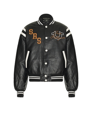 True Religion Retro Varsity Jacket in Black. Size M. Also in L, XL/1X.