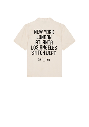 True Religion Graphic Camp Shirt in Beige. Size S. Also in M.