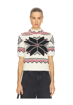 Polo Ralph Lauren Snowflake Mockneck Short Sleeve Sweater in Cream. Size S. Also in M, XL.