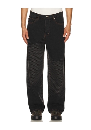 Pleasures Grid Embroidered Baggy Jeans in Blue. Size 30. Also in 28, 32, 34, 36, 38.