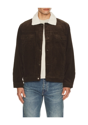 Rhythm Flannel Lined Cord Trucker Jacket in Chocolate. Size XL/1X. Also in M.