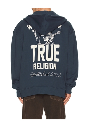 True Religion Patch Vintage Zip Up Hoodie in Navy. Size M. Also in L, S, XL/1X.