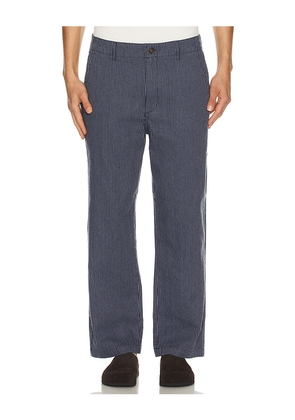 Rhythm Hickory Stripe Work Pant in Navy. Size 36. Also in 32.