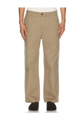 Rhythm Essential Twill Trouser in Beige. Size 34. Also in 32, 36.