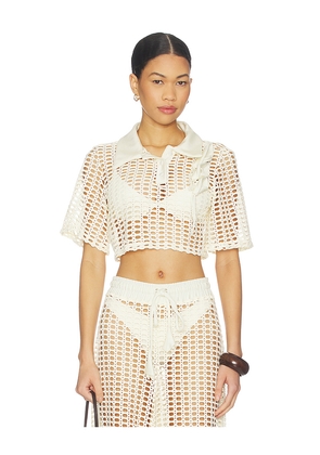 PatBO Selene Mesh Shirt in Cream. Size M. Also in XS, S, L.