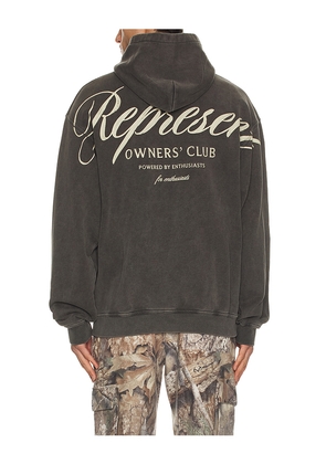 REPRESENT Owners Club Script Hoodie in Grey. Size L. Also in M, S.