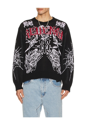 Revenge Prison Tattoo Knit Sweater in Black. Size M. Also in S, L, XL/1X.