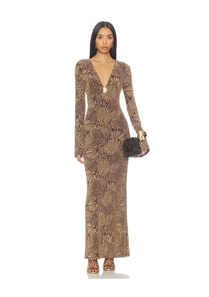 Show Me Your Mumu Lopez Dress in Brown,Metallic Gold. Size M. Also in XS, S, XXL.