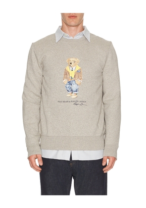 Polo Ralph Lauren Fleece Novelty Bear Crewneck Sweatshirt in Grey. Size XL/1X. Also in L, M, S, XXL/2X.