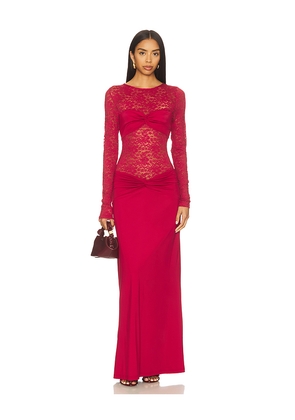 Runaway The Label Larna Lace Long Sleeve Maxi Dress in Red. Size M. Also in XS, S, L.