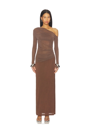 SOVERE Zeya Long Sleeve Dress in Brown. Size L. Also in XS, S, M.