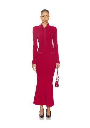 self-portrait Red Pearl Trim Knit Midi Dress in Red. Size S. Also in L, XS.