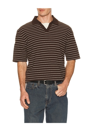 SAMSOE SAMSOE Samac V-Neck Polo in Brown. Size M. Also in L, S, XL/1X, XXL/2X.