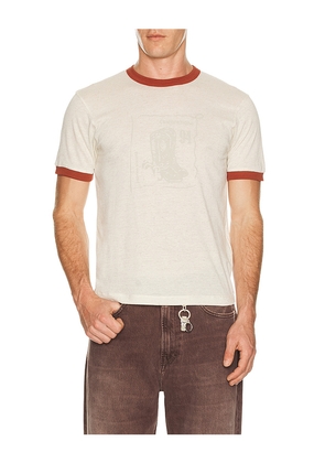Palmes Celebrazione Ringer Tee in White. Size M. Also in S, L, XL/1X.