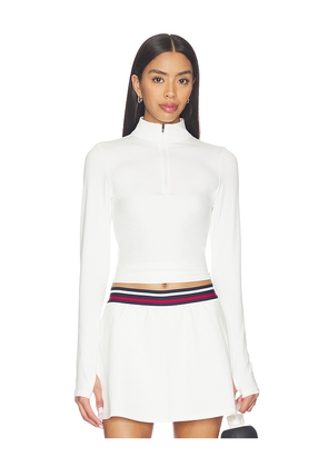 Splits59 Stevie Active Rib Half Zip Waist Length Top in White. Size M. Also in S, XS, L, XL.