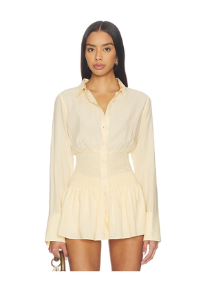 SEVEN WONDERS Adora Long Sleeve Shirred Shirt in Lemon. Size L. Also in M, XL.