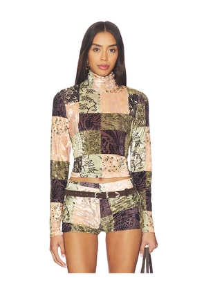 SIEDRES Cody Top in Brown, Green. Size M. Also in XS, S, L.