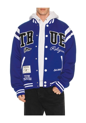 True Religion Uni Varsity Jacket in Blue. Size M. Also in L, S, XL/1X.