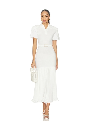 Rowen Rose Polo Dress With Pleated Skirt in White. Size 38. Also in 36, 40.