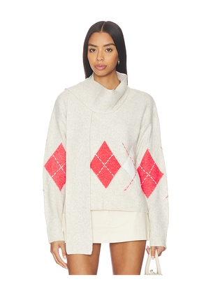 Sanctuary Argyle Scarf Sweater in Light grey, Coral. Size M. Also in XS, S, L, XL/1X, XXL/2X.