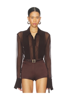SANS FAFF x REVOLVE X Revolve Meghan Panelled Silk Blouse in Chocolate. Size M. Also in XS, S.