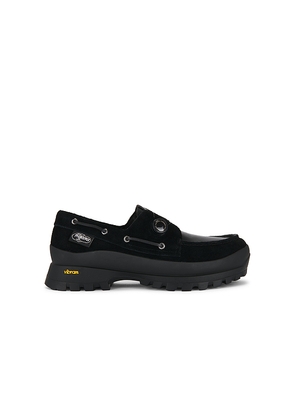 Sperry x Pleasures 3-eye Vibram Turn-lock Lug Boat Loafer in Black. Size 11.5. Also in 7, 7.5, 8, 8.5, 11, 12.