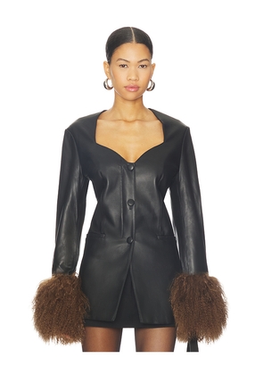 Susanna Chow Daria Leather Shearling Jacket in Black. Size S. Also in M.