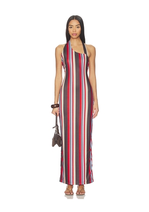 SNDYS Sherri Asymmetrical Maxi Dress in Chocolate,Red. Size M. Also in S, XXS, XS, L, XXL.