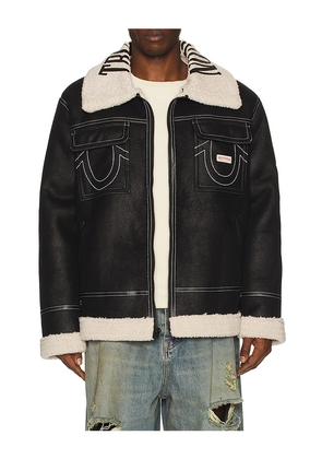 True Religion Sherpa Faux Leather Jacket in Black. Size S. Also in L, XL/1X.