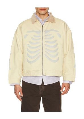 Ryoko Rain Bones Work Jacket in Cream. Size M. Also in L, S, XL/1X.