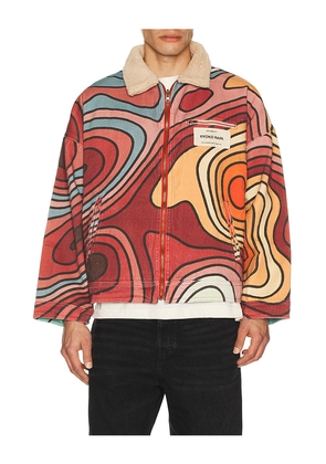 Ryoko Rain Reversible 70s Work Jacket in Red. Size L. Also in M, S.