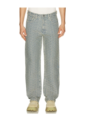 Ryoko Rain Seigaiha Jacquard Denim Jeans in Blue. Size 32. Also in 30, 36.