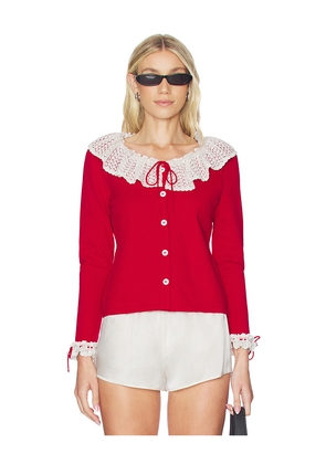 Sleeper Malena Knitted Cardigan With Lace Collar in Red. Size M. Also in XS, S, L, XL.