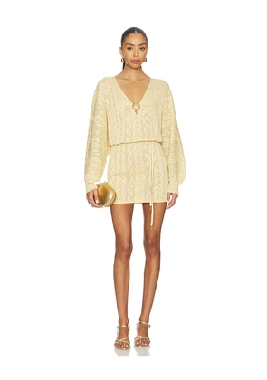 SPELL The Moss Knit Mini Dress in Metallic Gold. Size M. Also in L, S, XL.