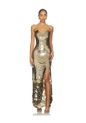 AFEW Rahul Mishra Corset Maxi Dress in Metallic Gold. Size M. Also in L, XL, XS.