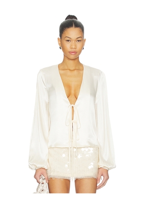 SNDYS Lucille Tie Front Long Sleeve Top in Ivory. Size M. Also in L.