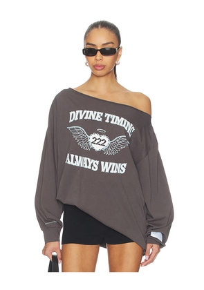 The Mayfair Group Orebella by Bella Hadid x Mayfair Hadid Divine Timing 222 Off-shoulder Longsleeve Top in Grey. Size L/XL. Also in S/M, XS, M/L.