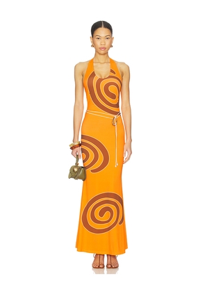 The Wolf Gang Giro Halter Dress in Orange. Size L. Also in M, S, XL, XS.