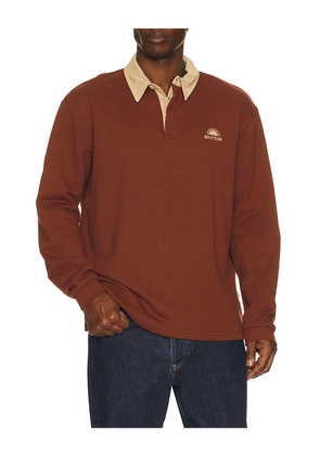 Rhythm Heritage Bloom Rugby Polo in Brown. Size M. Also in L, S, XL/1X.