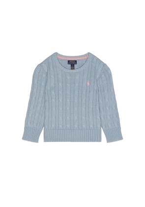 Polo Ralph Lauren Long Sleeve Cotton Cable Knit Crewneck Sweater in Baby Blue. Size 3. Also in 2, 4, 5.