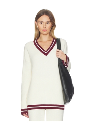 SNDYS Colton Varsity Knit Jumper in Cream. Size M. Also in XXS, XS, S, L, XL.