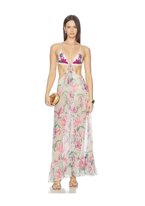 PatBO Honey Flower Embroidered Beach Dress in Ivory. Size M. Also in XS, S, L.