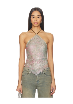 POSTER GIRL Crystal Chainmail Halter Top in Grey. Size L. Also in M, S, XS.