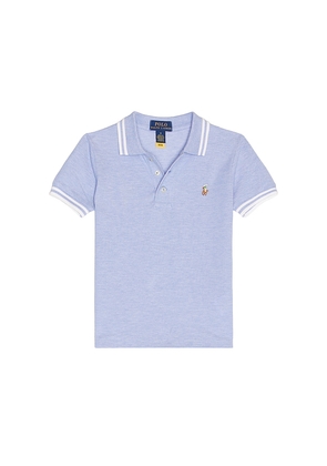 Polo Ralph Lauren Short Sleeve Cotton Oxford Mesh Polo in Baby Blue. Size 2. Also in 3, 4, 5, 6.