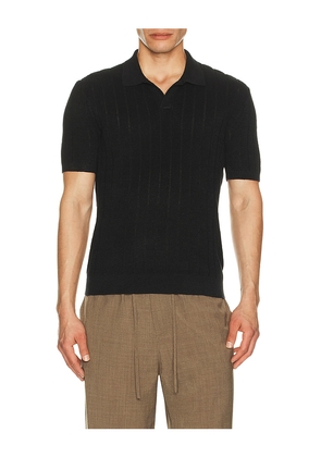 Polo Ralph Lauren Short Sleeve Linen Johnny Collar Sweater in Black. Size L. Also in S, XL/1X, XXL/2X.