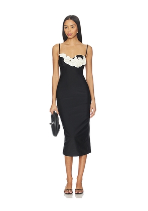 PatBO Selene Mesh Flower Applique Midi Dress in Black. Size S. Also in XS, M, L.