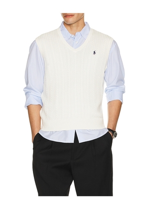 Polo Ralph Lauren Sleeveless Featherweight Cable Knit V-Neck Sweater Vest in White. Size L. Also in M, XL/1X, XXL/2X.